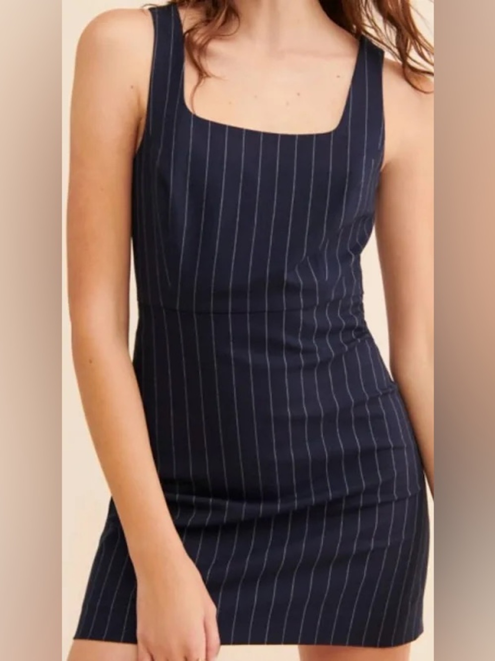 Favorite Daughter Navy Pinstripe Square-Neck Mini Dress